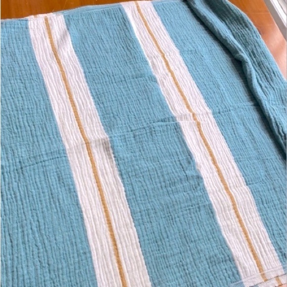 Anthropologie Boho Teal Mustard Ecru Soft Organic Throw Blanket Macrame Carrier - Picture 11 of 12